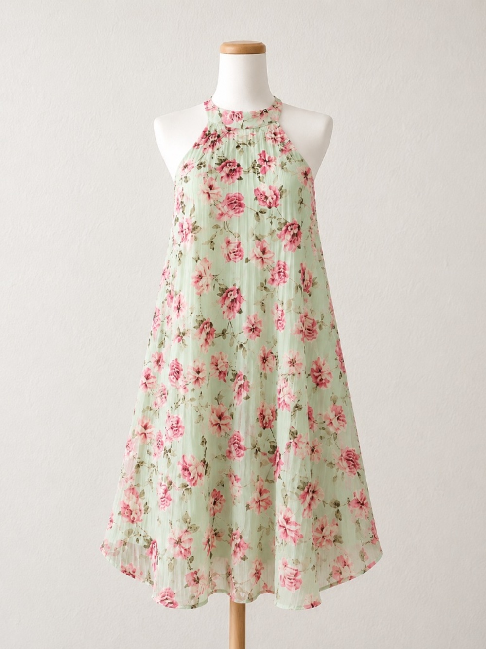 Lila Clothing Co Floral Halter Dress Pink Green Sleeveless Resort Midi Medium‎